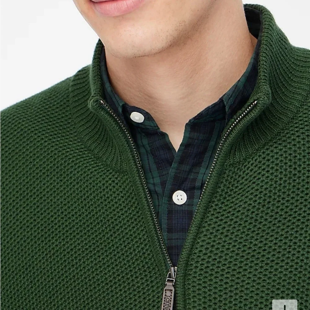 J crew championship green Cotton honeycomb knit half-zip
